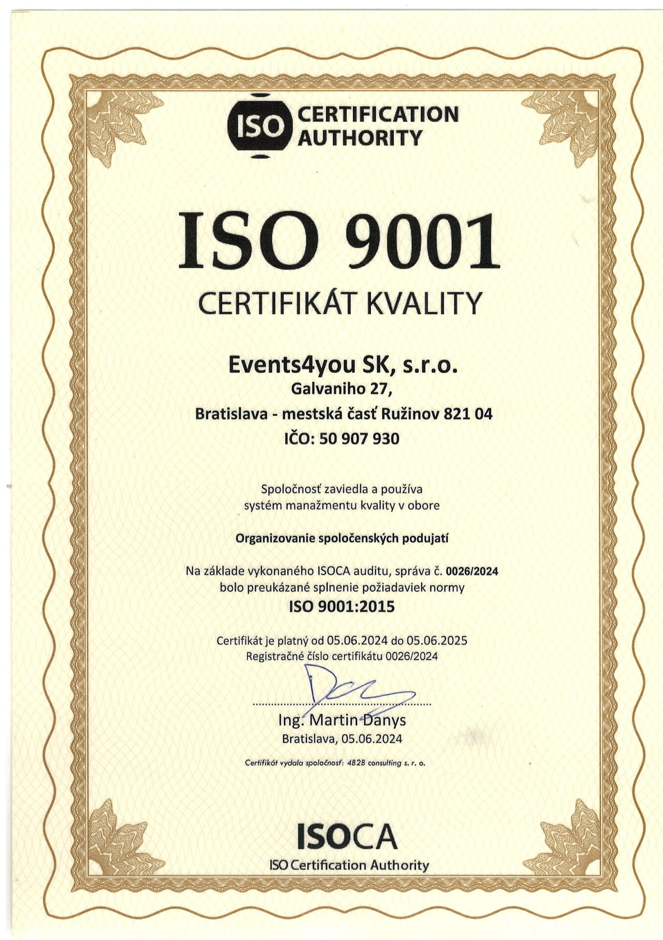 ISO 9001 Certifikát